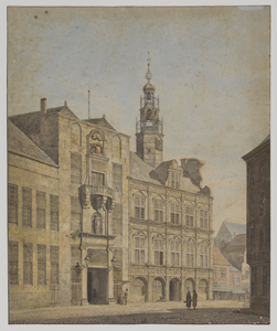 28741 Gezicht op de voorgevel van het Stadhuis aan de Stadhuisbrug te Utrecht.